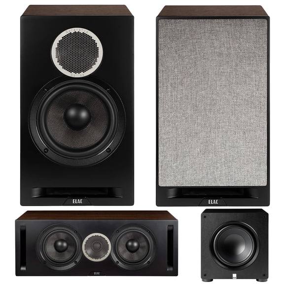 ELAC DBR62-BK Debut Reference Bookshelf Speaker Pair with a DCR52-BK Debut Reference Center Speaker with 5.25" Woofers and a ELAC PS350-BK Varro Premium 12 Inch 350W Subwoofer with App Control (2019)