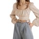 thumbnail image 1 of SAYOO Blusa plegada para mujeres, camiseta cuello cuadrado de manga larga SAYOO moda, 1 of 8