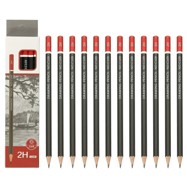 Uxcell 24Pcs Lápices de Dibujo 2H para Esbozar, Lápices de Esbozo Pre-afilados Hexagonales para Dibujo, Escritura, Arte, Esbozo, Artistas Principiantes, Rojo/Negro
