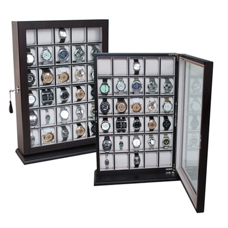 30 Piece Ebony Wood Watch Display Case Wall St