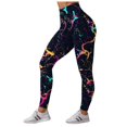 thumbnail image 4 of COMVALUE Women's Leggings - Full Length Bright and Neon Paint Splatter, Rainbow, and Patterened Leggings for Women Watermelon Red Size M, 4 of 6
