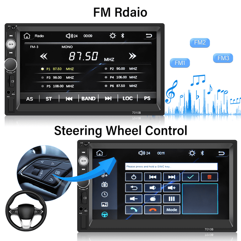 PODOFO Car Stereo 2 Din Car Radio 7 Inch MP5 Player with HD Touch Screen  Digital Display Bluetooth Multimedia Player support USB SD Aux-in Double  Din Autoradio Mobile Phone Interconnection+ 12LED Camera