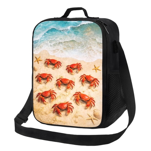 Beach Ocean Crab Lunch Bag Insulated Thermal Box with Shoulder Strap & Handle for Work and Picnic