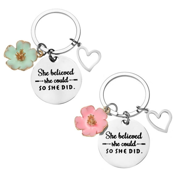 2 pieces keychain,Personalized stainless steel keychain,keychain car,petal and peach heart key gift（pink   green）