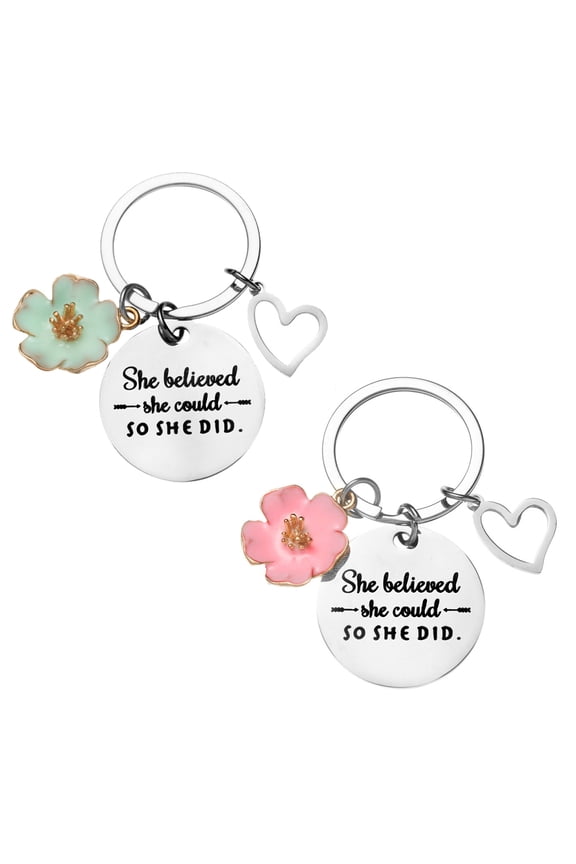 Compact Petal and Peach Heart Key Gift Keychain, Multicolor, 2 Pieces