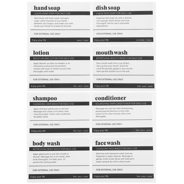8 hojas de pegatinas para el baño Etiquetas adhesivas Etiquetas para el baño Etiquetas para cosméticos Pegatinas para el cuidado de la piel