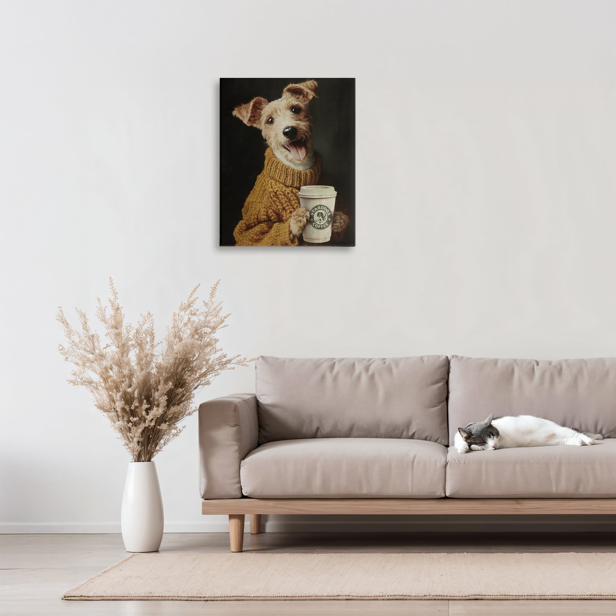 Stupell Industries Latte Lover Dog in Sweater Canvas Wall Art, design by Svetlana Aleynikova