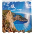 thumbnail image 3 of Ambesonne Greece Shower Curtain, Navagio on Zakynthos Island, 69"Wx84"L, Azure Blue White, 3 of 3