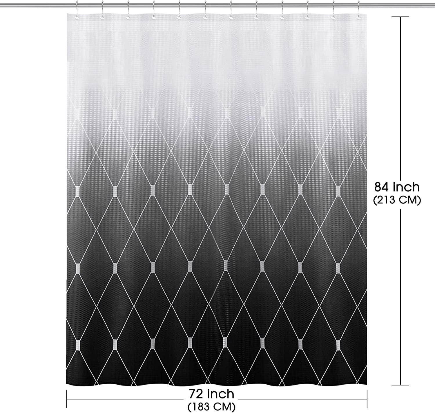 KOETAR Black Ombre Geometric Pattern Waffle Textured 100% Polyester Shower Curtain, 72" x 84"