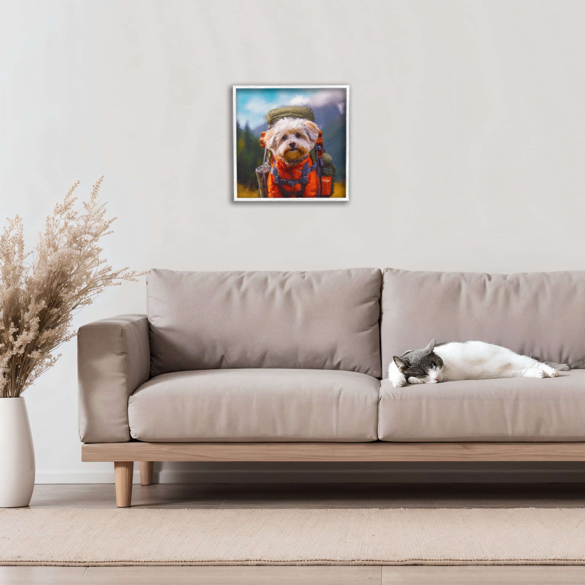 Stupell Industries Adventuring Hiker Dog White Framed Giclee Art, design by Sean Parnell