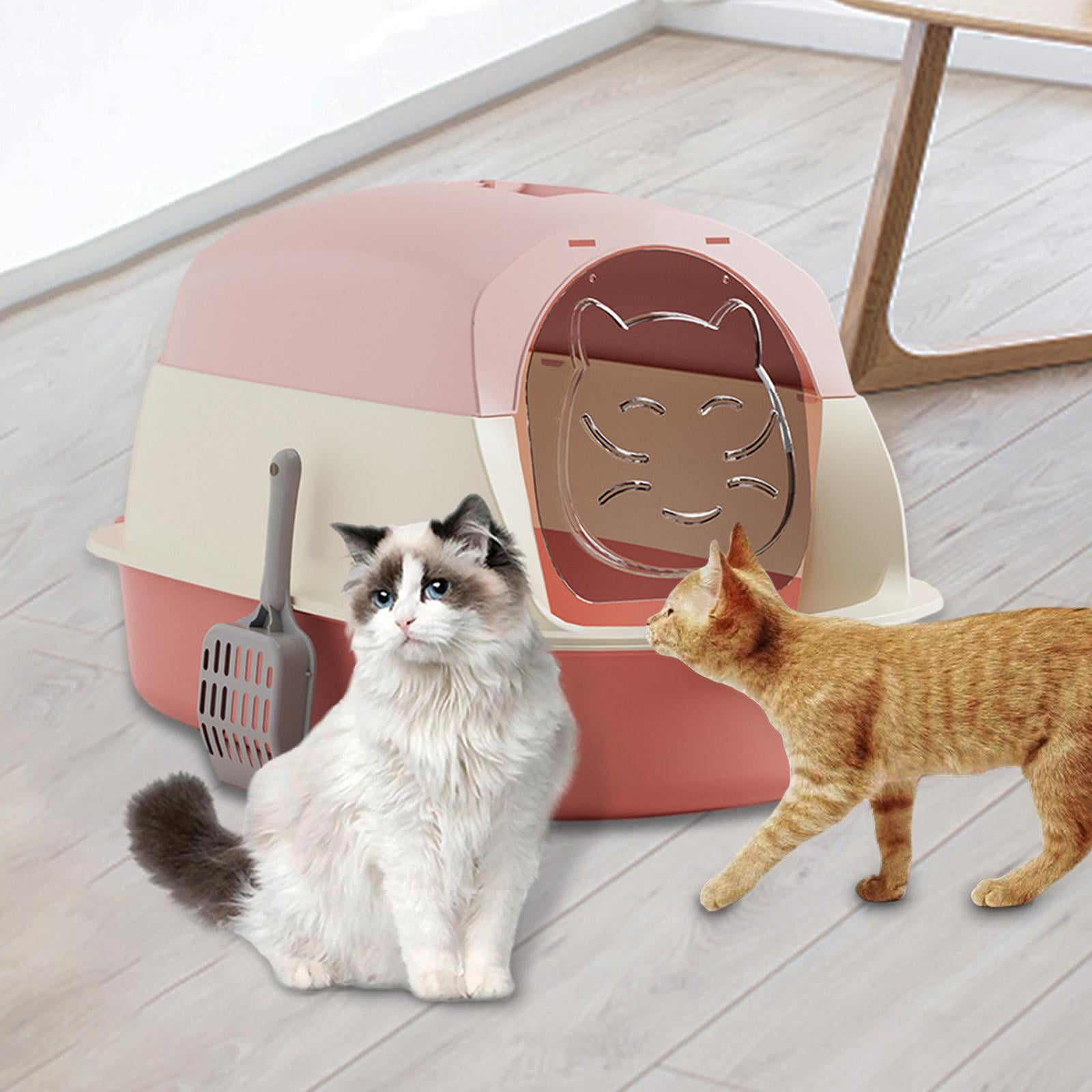 Bvdfgk Hooded Cat Litter Boxes, Hooded Pet Litter Box, Fully Enclosed Cat Toilet, Large Pink