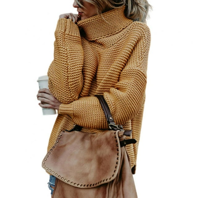 Chandail Col Roulé Ample pour Femmes Hiver Épais String Crochet Mode Chaud Tricoté