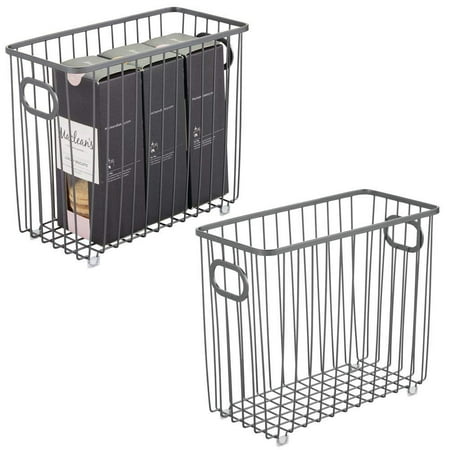 mDesign Metal Farmhouse Kitchen Pantry Food Storage Organizer Basket Bin - Wire Grid Design - for Cabinet, Cupboard, Shelf, Countertop - Holds Potatoes, Onions, Fruit - Medium, 2 Pack - Graphite (Best Way To Store Potatoes In Pantry)