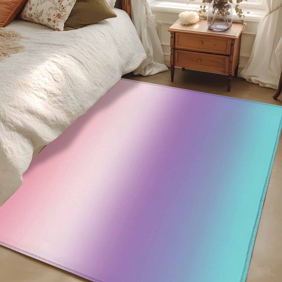 2.7x5 Area Rugs, Pink Purple Teal Ombre Cream Non-Skid Rubber Backing Large Rectangle Rugs - Living Room Bedroom Home Office, Modern Abstract Art Aesthetics Indoor Floor Mat Carpets Washable Rug