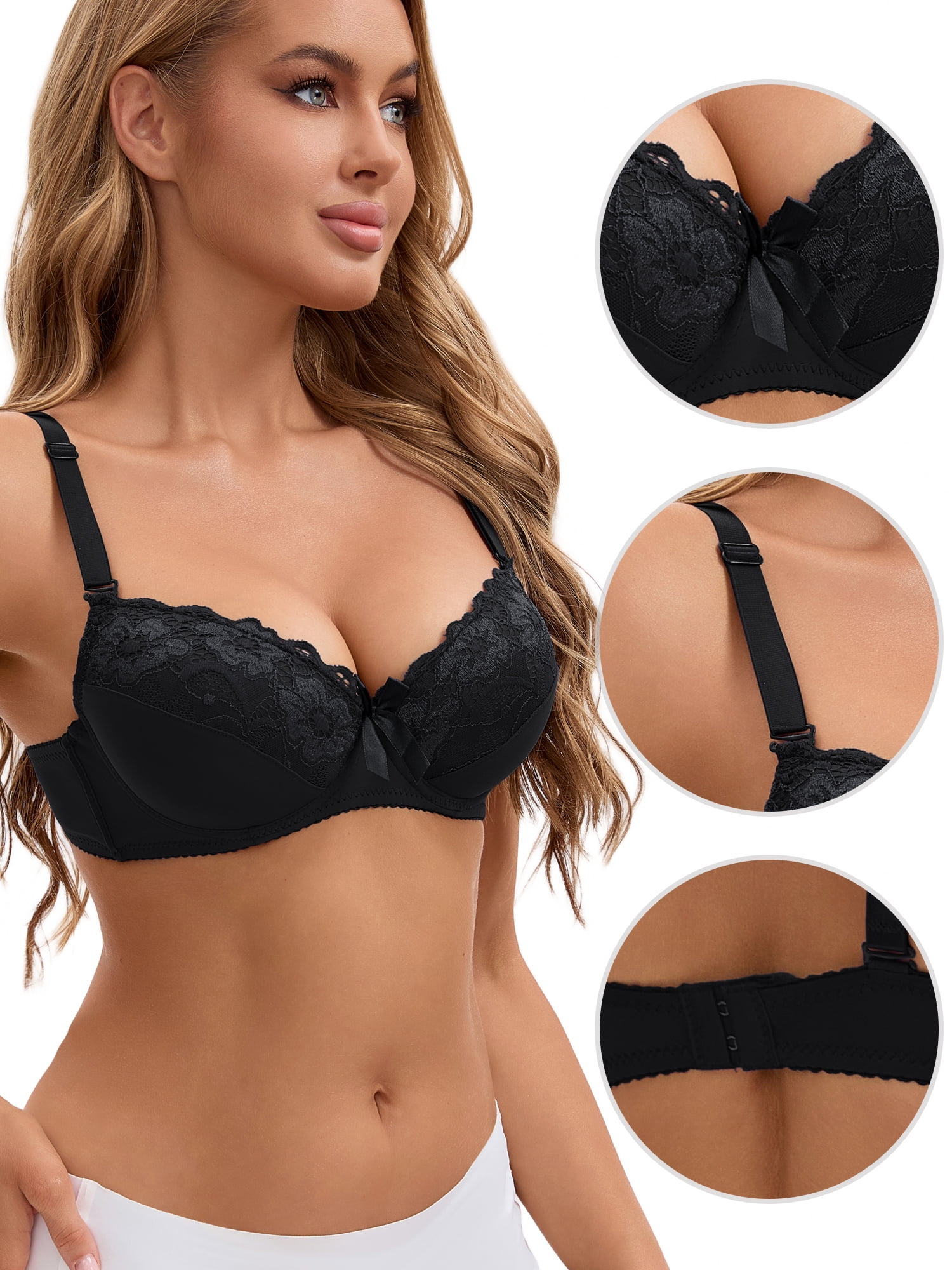 Unique Bargains Full Coverage Lace Bra 2 Pcs D 40 Black