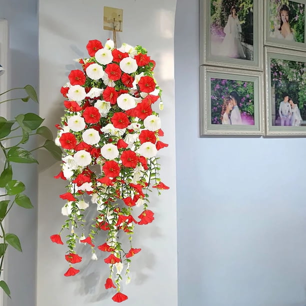Plantas Artificiales Colgantes con Flores - Impermeables Resistentes Al Viento con Flores, Rojo MNFD