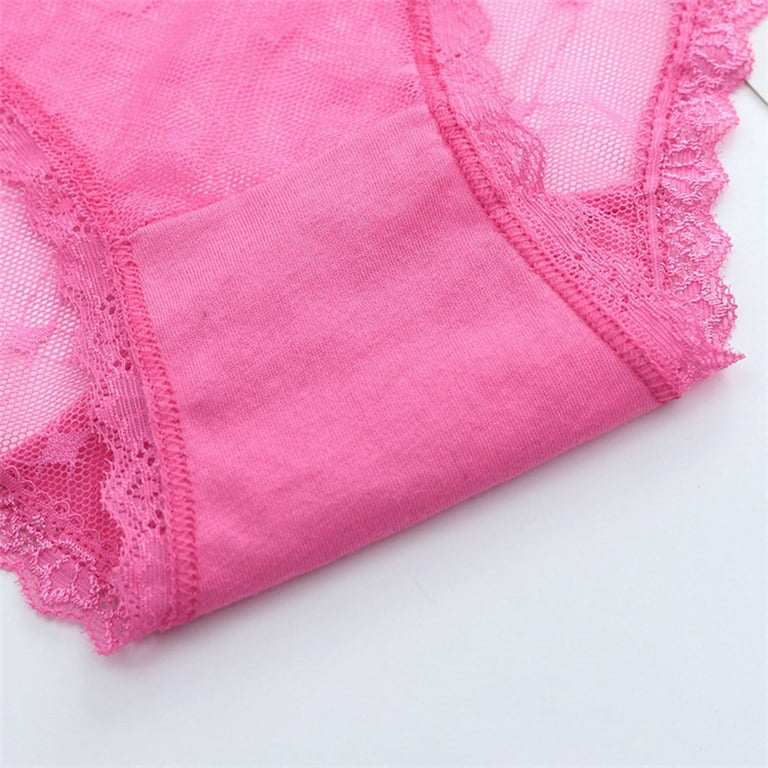 nsendm Womens Lace Trim Seamless Sheer Panties Briefs Cotton Crotch plus  Size Underwear Underpants Hot Pink X-Large