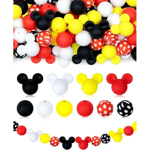 76PCS Mouse Focal Silicone Beads for Keychain, Pen, Lanyard DIY Crafts – Mouse Ears Focal Beads for Keychain Making