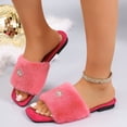thumbnail image 5 of Women Fluffy Faux Fur Rhinestone Crown Square Open Toe Slide Slippers Hot Pink 8.5, 5 of 9