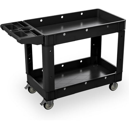 Commercial Grade 2 Shelf Utility Cart with Wheels - Rolling Tool Trolley, Heavy Duty Service Push Cart for Business Warehouse Office Restaurants Ecommerce Garage