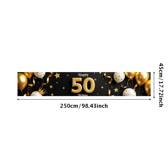 Black Background Happy 50th Birthday Banner with Golden Balloons Crowns Stars and Cakes Party Decoration Backdrop for Birthday Parties Photography Props Celebrations