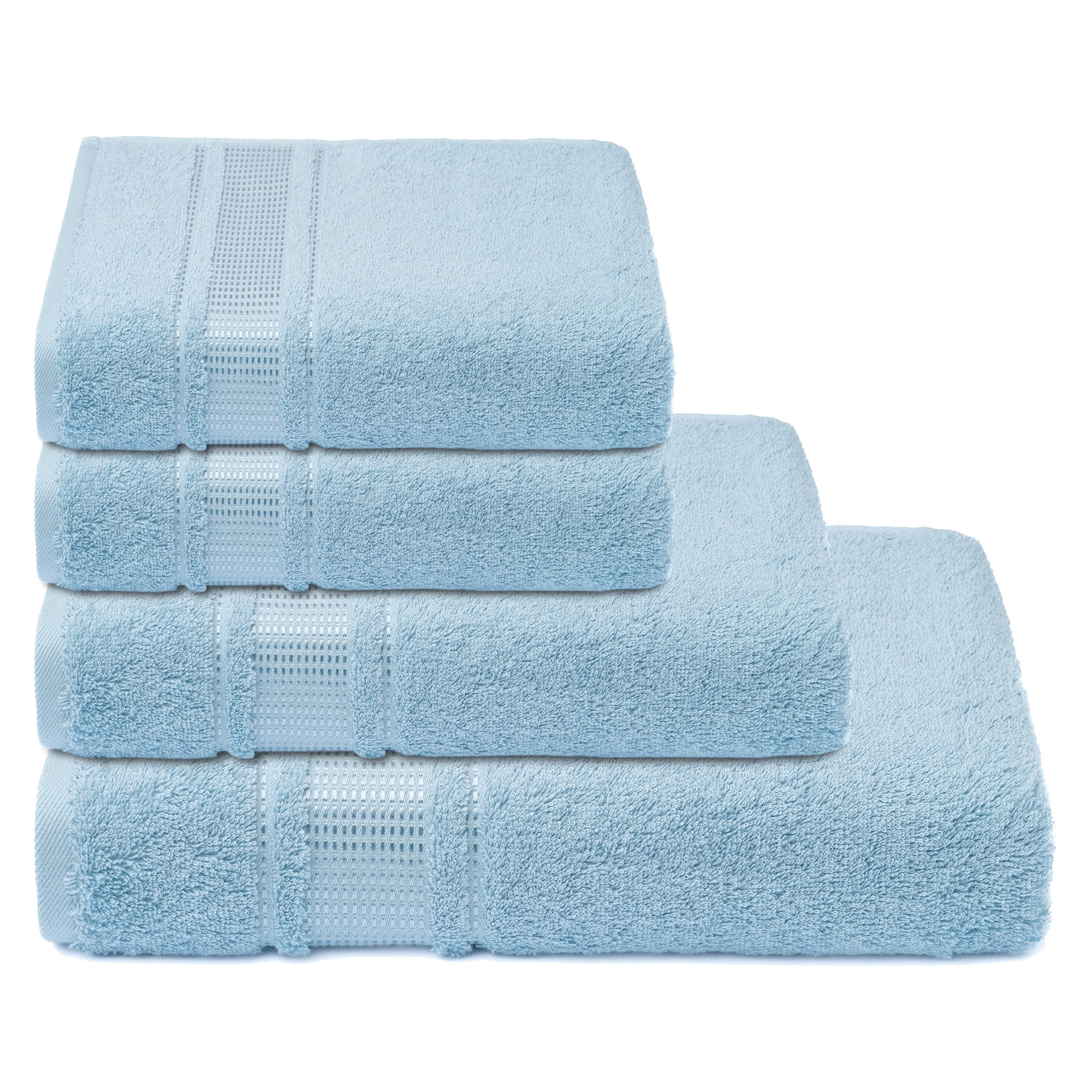 Melissa Linen 4 Piece Bath Towel Sets, (Bath Towel, Hand Towel, 2 Fingertips Towels for Adults), Ultra Absorbent and Soft, Ocean Blue