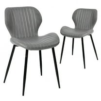 Dining Chairs Set of 2, Faux Leather Dining Room Chairs with Comfy Tufted Seat & Backrest, Modern Kicthen Chairs Armless Accent Chairs with Sturdy Metal Legs , PU Grey