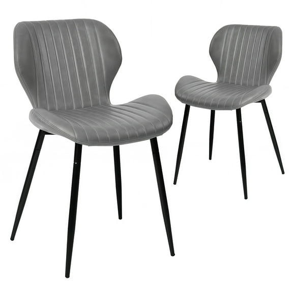 Dining Chairs Set of 2, Faux Leather Dining Room Chairs with Comfy Tufted Seat & Backrest, Modern Kicthen Chairs Armless Accent Chairs with Sturdy Metal Legs , PU Grey
