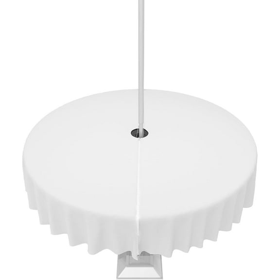 Outdoor Tablecloth Pure White Round Patio Tablecloths 60 Inch, Waterproof Outside Table Cloths with Umbrella Hole and Zipper, Solid Color Summer Table Cover for Outdoor Tables Garden