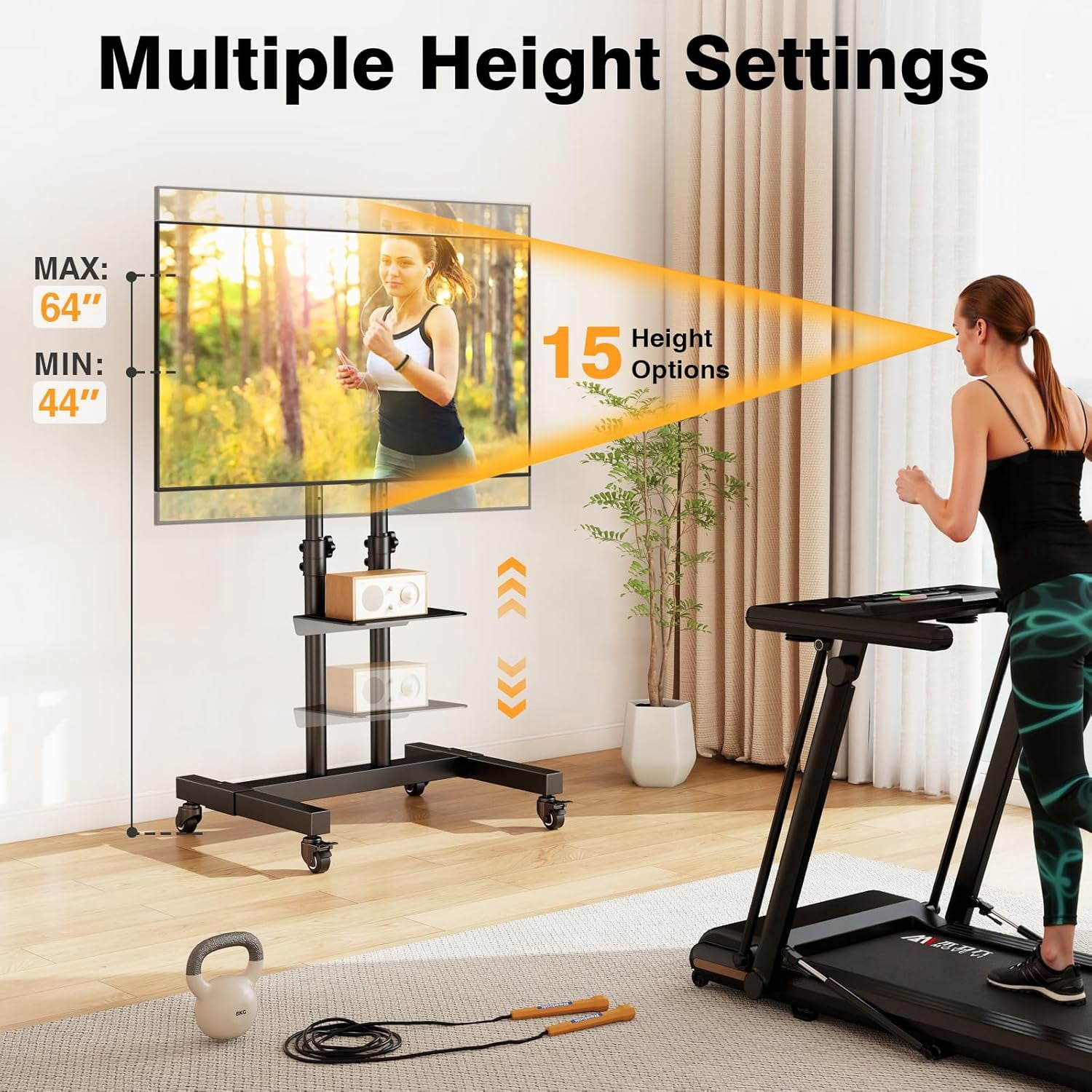 Rolling Mobile TV Stand for 32–83 Inch TVs and Monitors, Height Adjustable Floor Mount with Lockable Wheels, Portable TV Cart, Supports Flat & Curved Screens, 110 lbs Capacity