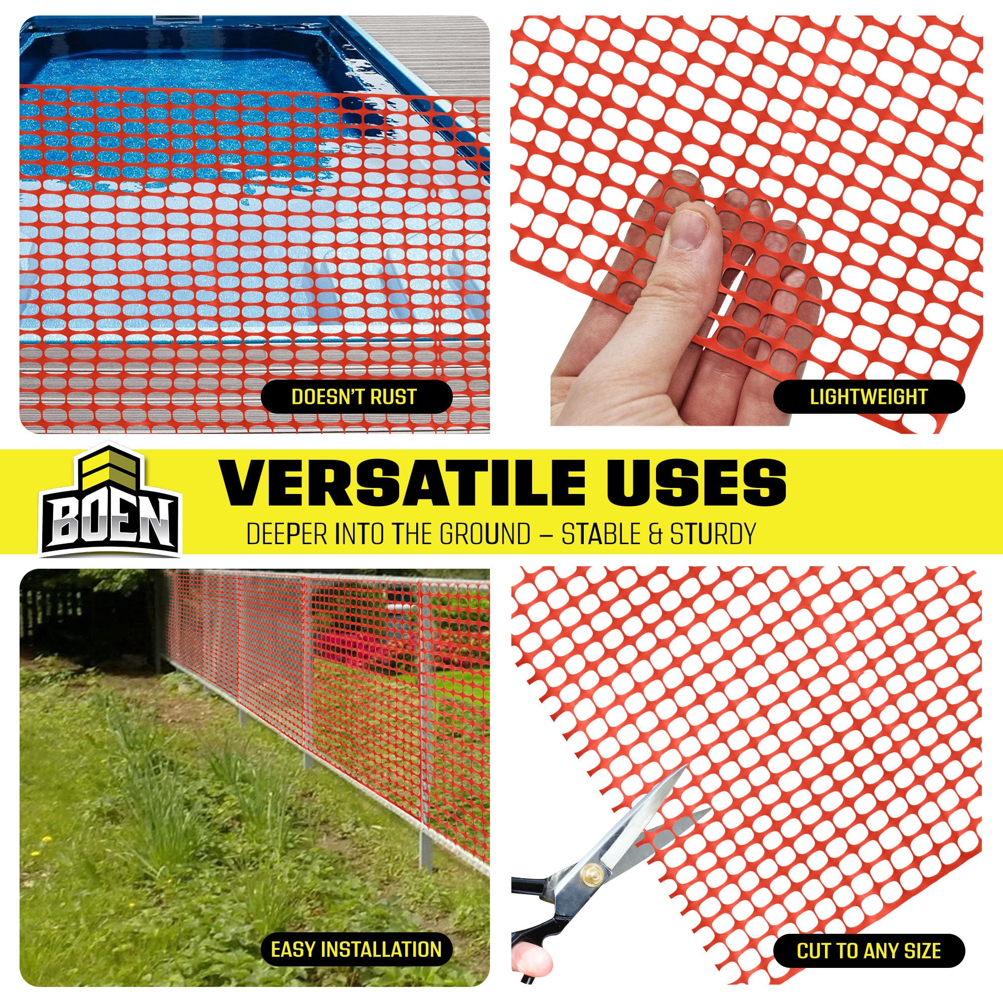 BOEN 4' x 50' Heavy-Duty Orange Plastic Mesh Snow Fence for Garden, Deer and Pets