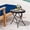 Black and White Stripe, variant on 2 with Tempered Glass Top 18" Folding Outdoor Side Tables Set of 2 Small Glass Patio End Tables for Porch Yard Balcony Deck Lawn Dining Garden (Black)