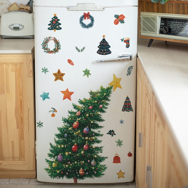 Christmas Tree Star Garland Kitchen Refrigerator Stickers Home Beautification Decoration Wall Stickers