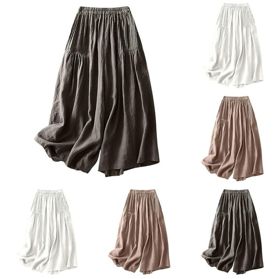 WRKEKC Women's Plus Size Flowy Ruffled Pants Elastic Waist Solid Color Lightweight for Casual Outings & Travel