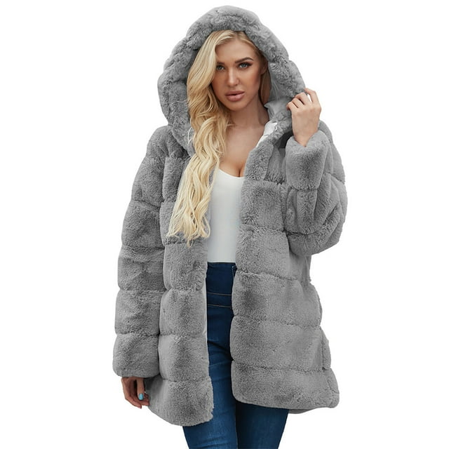 Womens Jacket Winter Womens Ladies Solid Warm Faux Coat Jacket Winter Turn Down Collar Outerwear