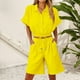 thumbnail image 2 of Vestidos Casuales Para Mujer, Blusas De Mujer De Moda Conjunto de blusa y pantalones cortos de lino para mujer, con solapa, manga corta y botones sueltos, para verano, 2 of 7