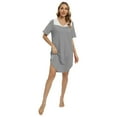 thumbnail image 3 of Women Nightgowns Sexy Sleep Shirts Lace Trim Nightdress V Neck Short Sleeve Pajama Night Sleepwear Soft Nightshirt Homewear,Gray S-XXL, 3 of 6