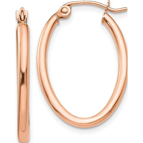 14K Rose Gold Oval Hoop Earrings (26 X 17) Made In Indonesia tf595