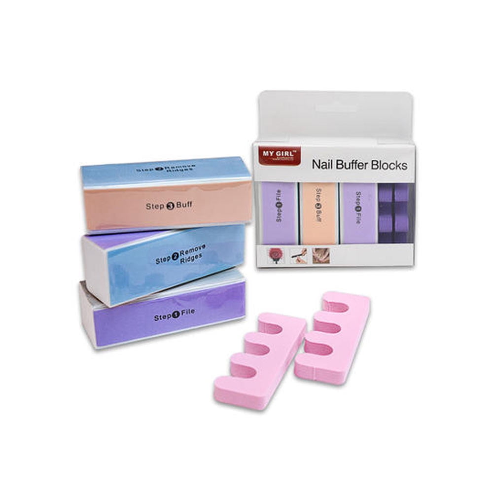 3 Pc 4 Way Nail Buffer Blocks File Buff Smooth Shine Toe Separator Nail