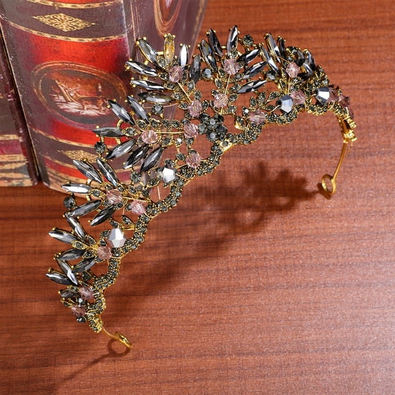 Mobestech Vintage Tiara Bridal Tiara Rhinestone Crown Black Alloy 1Pcs