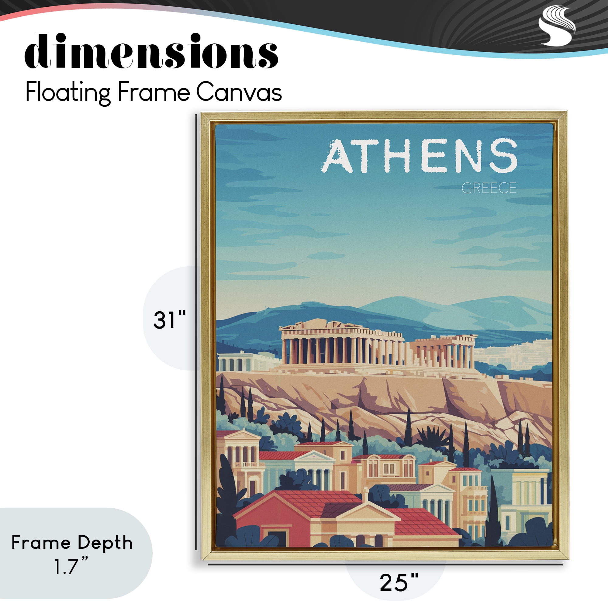 Stupell Industries Athens Topography Cityscape Gold Framed Floater Canvas Wall Art, design by Andreas Magnusson
