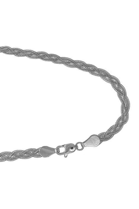 JewelStop 14K White Gold 3.5 mm Braided foxtail Chain Bracelet, Lobster Claw Clasp-7 Inches, 2.9gr.