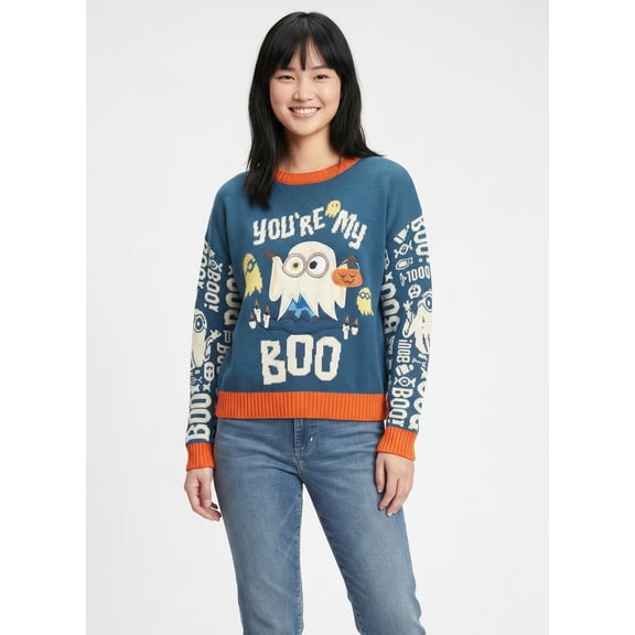 Minions Juniors' You're My Boo! Long Sleeve Crewneck Sweater, Sizes S-XL