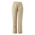 thumbnail image 5 of EDFBUYKRS Female Women Pants Casual Linen Pants Women Petite Short Length Women's Spring and Summer and Linen Solid Color Casual Stitching Wide-Leg Trousers Loose Pocket Straight-Leg Pants Xxl, 5 of 8