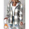 thumbnail image 2 of Plaid Pattern Long Sleeve Shacket Button Down Fleece Lined Hooded Jackets Warm Coat, 2 of 7