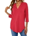 thumbnail image 4 of Women Solid Color V Neck 3/4 Sleeve Top, 4 of 9