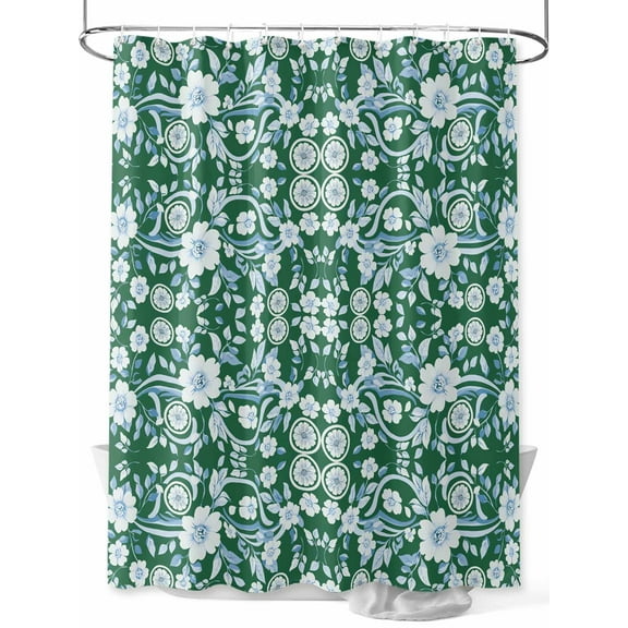 Fsddascl Green Blue Floral Shower Curtain Set - Extra Long 72" x 96" Washable Bathtub Curtain with 12 Hooks, Vintage Pastoral Botanical Leaves Waterproof Fabric Stall Shower Curtains for Bathroom