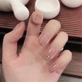 thumbnail image 3 of Parche de uñas postizo HUOGUO, rosa, largo y dulce, con hojuelas doradas, 3 of 4