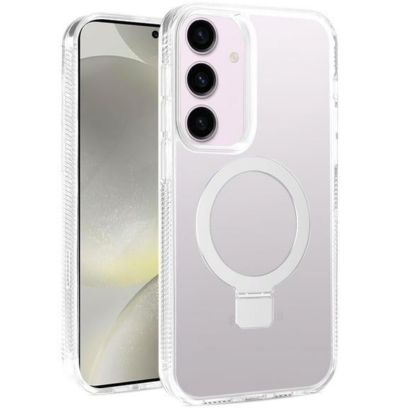 For Samsung Galaxy S25  /S25 Plus /S24  Plus Case, Transparent Magnetic Ring Circle Stand with MagSafe Compatible Hybrid Dotted Edged Hard PC Shockproof Phone Cover (Clear)