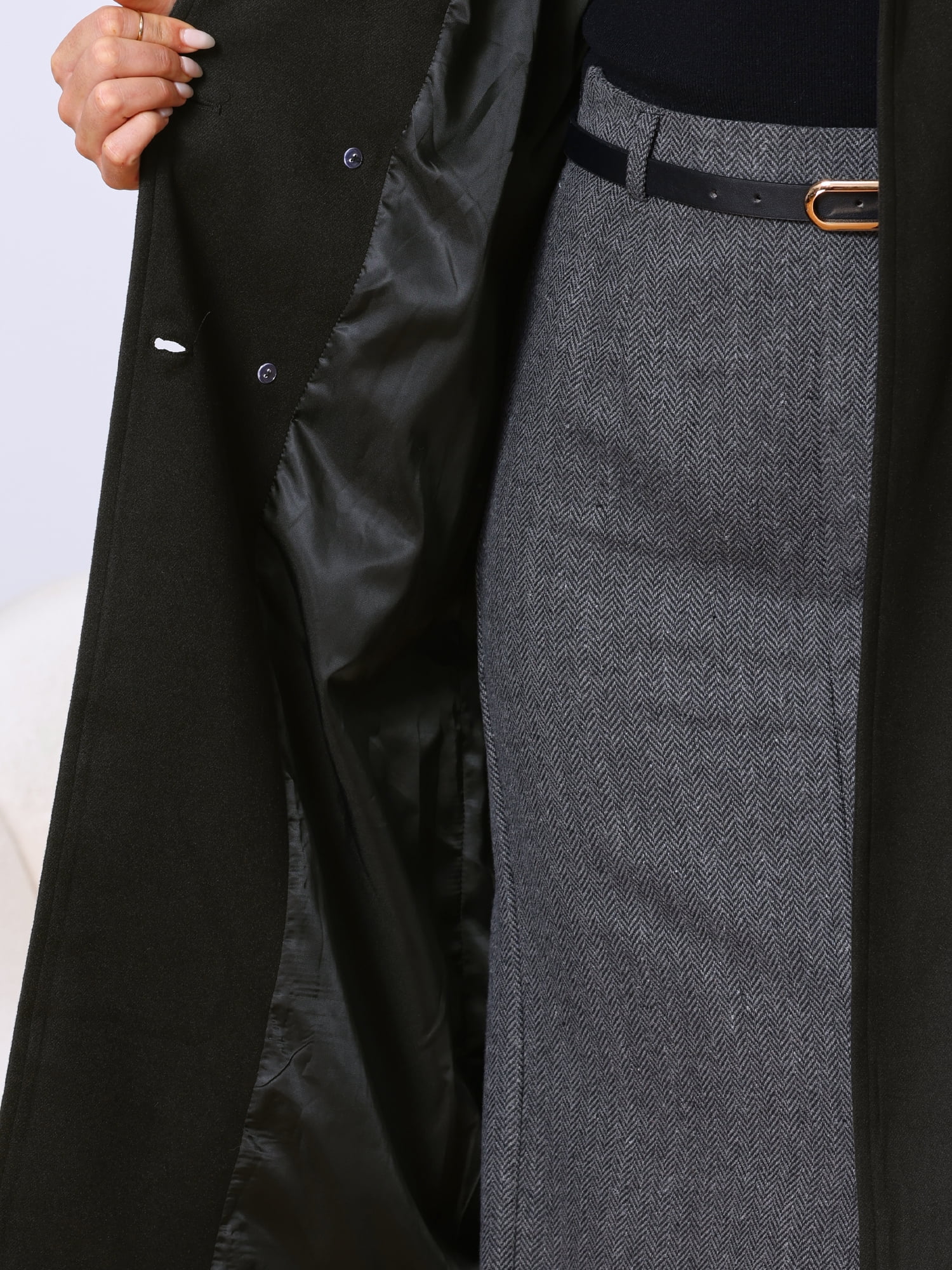DARING DIVA Stylish Double Breasted Long Overcoat XS Black
